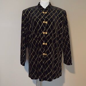 Vintage 90’s Black Velvet Gold Glitter Blouse Top Dressy Heart Buckle Duster 22W